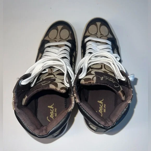 Coach Ellis Signature Canvas Womens Sz 6.5 High Top Khaki Brown Sneakers Shoes - Picture 6 of 10